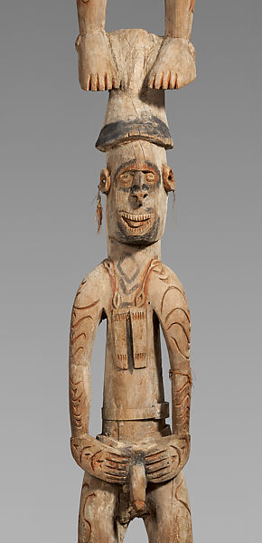 bisj (ancestor pole), Bifarq, Wood, paint, fiber, sago palm leaves, Asmat people