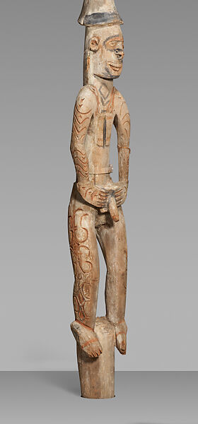 bisj (ancestor pole), Bifarq, Wood, paint, fiber, sago palm leaves, Asmat people