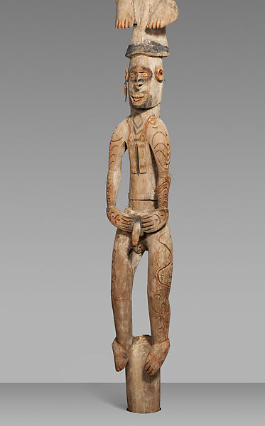 bisj (ancestor pole), Bifarq, Wood, paint, fiber, sago palm leaves, Asmat people