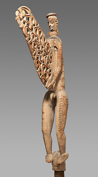 Bisj (ancestor pole), Jiem, Wood, paint, fiber, sago palm leaves, Asmat people