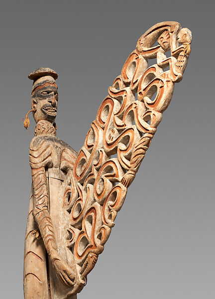 Bisj (ancestor pole), Jiem, Wood, paint, fiber, sago palm leaves, Asmat people