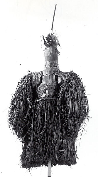 Body Mask, Fiber, sago palm leaves, wood, bamboo, feathers, seeds, paint, Asmat people 