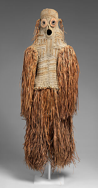 Body Mask, Jakapit, Fiber, sago palm leaves, wood, paint, Asmat people