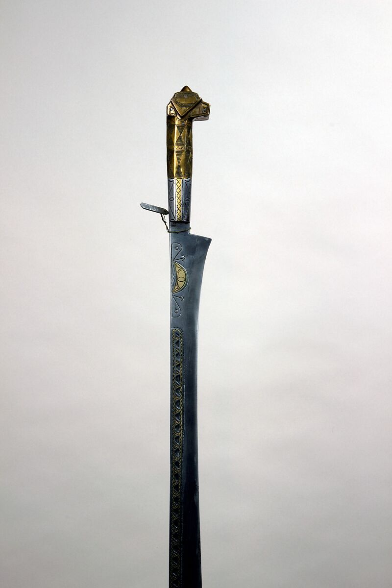 Sword (Flyssa) with Scabbard, Steel, brass, wood, rawhide, Algerian, Kabyle 