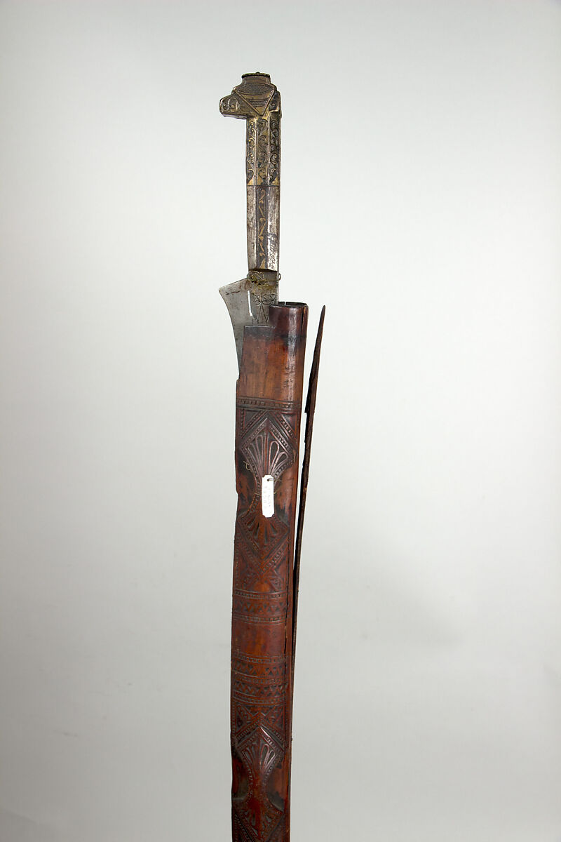 Sword (Flyssa) with Scabbard, Steel, brass, wood, iron, Algerian, Kabyle 