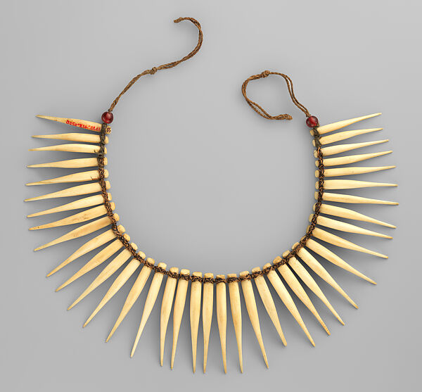 Necklace, Whale ivory, fiber, glass beads, Fijian