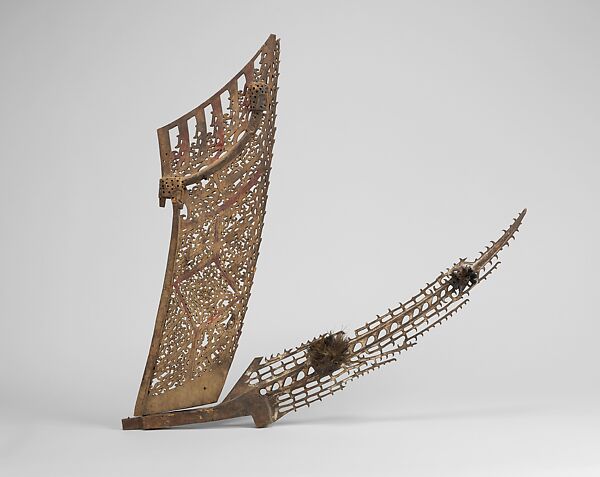 Canoe Prow Ornament, Wood, cassowary feathers, paint, Cenderawasih Bay 