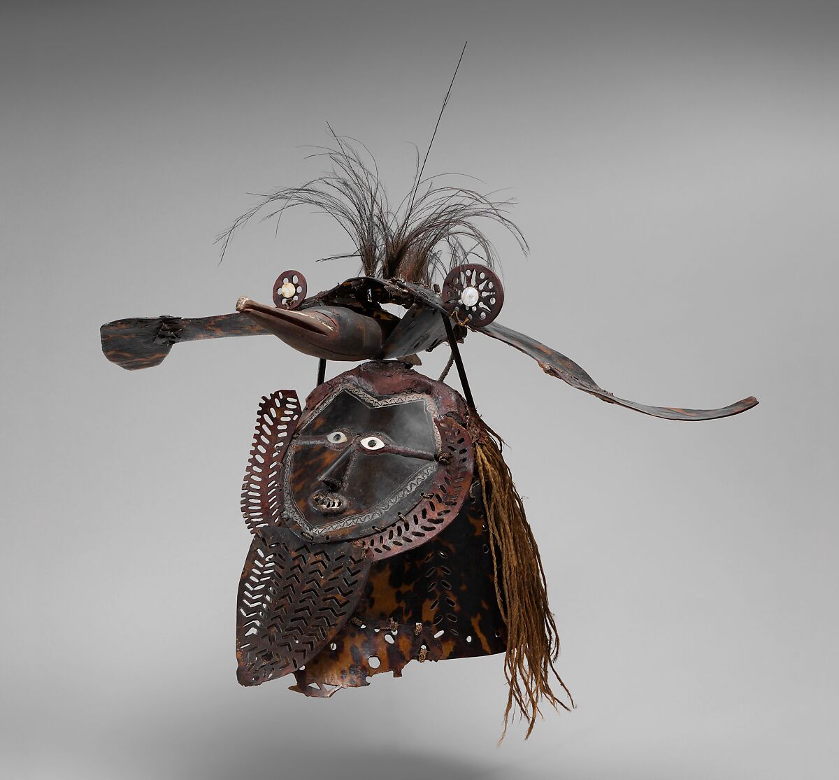 Mask (Buk, Krar, or Kara), Turtle shell, wood, cassowary feathers, fiber, resin, shell, paint, Torres Strait Islander 