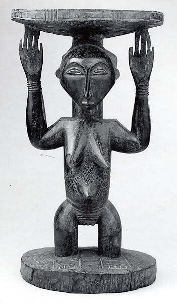 Prestige Stool: Female Caryatid, Wood, metal studs, Hemba peoples