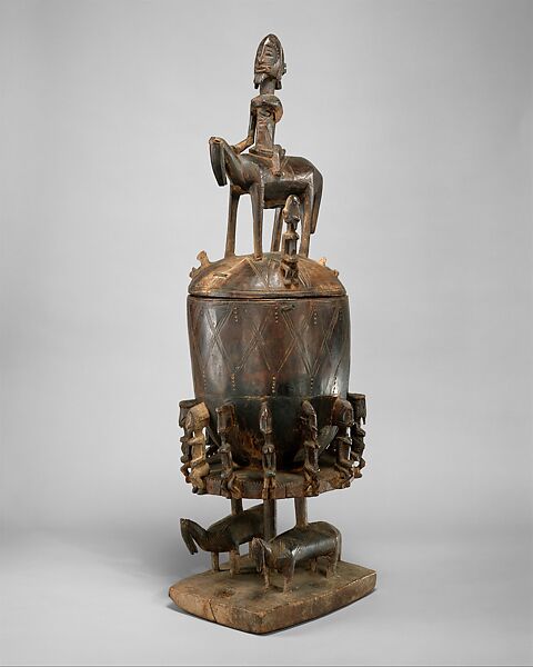 Lidded Vessel: Equestrian Figure, Wood, metal, resin (?), Dogon peoples 