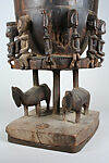 Ogo banya (initiation vessel) with equestrian figure, Dogon blacksmith, Wood, metal staples, Dogon peoples
