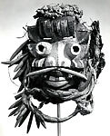 Mask, Wood, tin, cord, cloth, fiber, nails, cartridges, human hair, Guere peoples