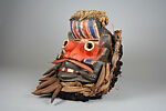 Mask, Wood, tin, cord, cloth, fiber, nails, cartridges, human hair, Guere peoples