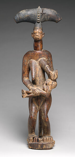 Sango Shrine Figure: Mother and Child, Wood, pigment, Yoruba peoples 
