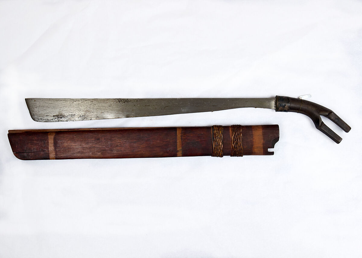 Sword (Klewang) with Scabbard, Wood, rattan, silver, Indonesian, Sulawesi 