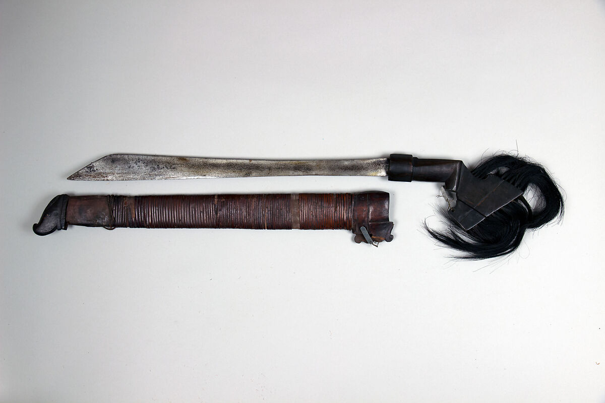 Sword with Scabbard, Wood, horn, rattan, hair, Indonesian, Wetar, Pulau 