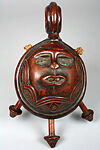 Rattle: Face, Wood, fiber twine, glass, Kongo peoples