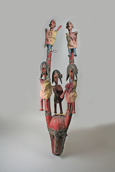 Marionette: Antelope Head with Five Figures, Wood, pigment, cloth, metal, hair, wire, dried mud, Bamana peoples 