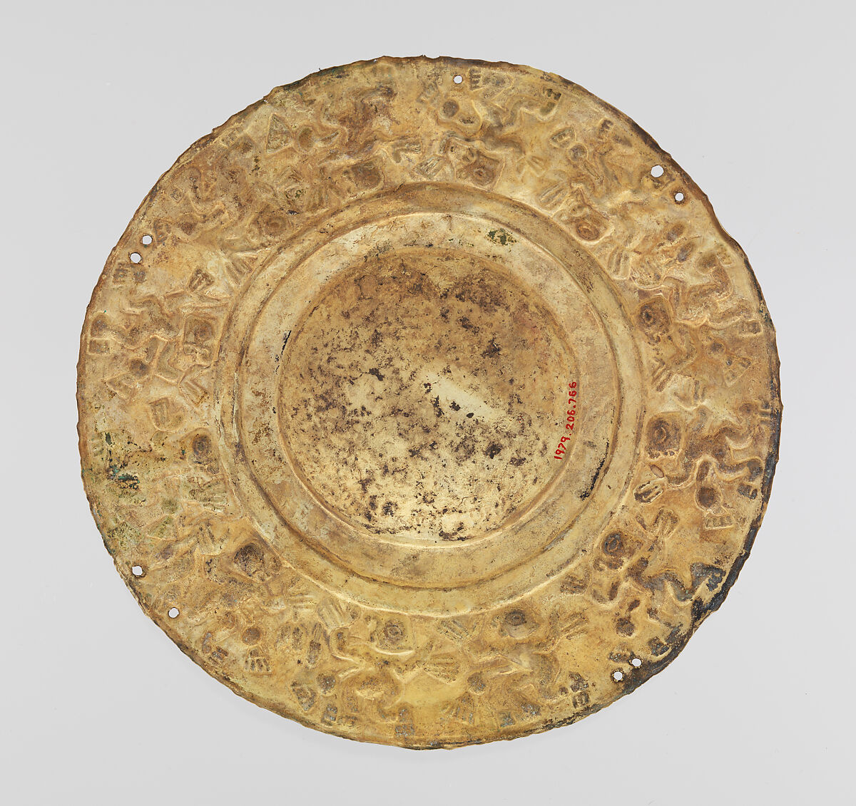 Ornamental disk, Chimú artist(s), Gold, Chimú