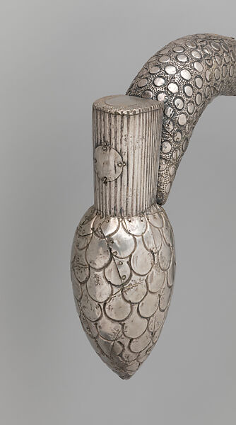 Makpo royal scepter with pineapple, Hountondji guild artists, Silver-copper alloy, wood, Fon peoples, Danhomè Kingdom