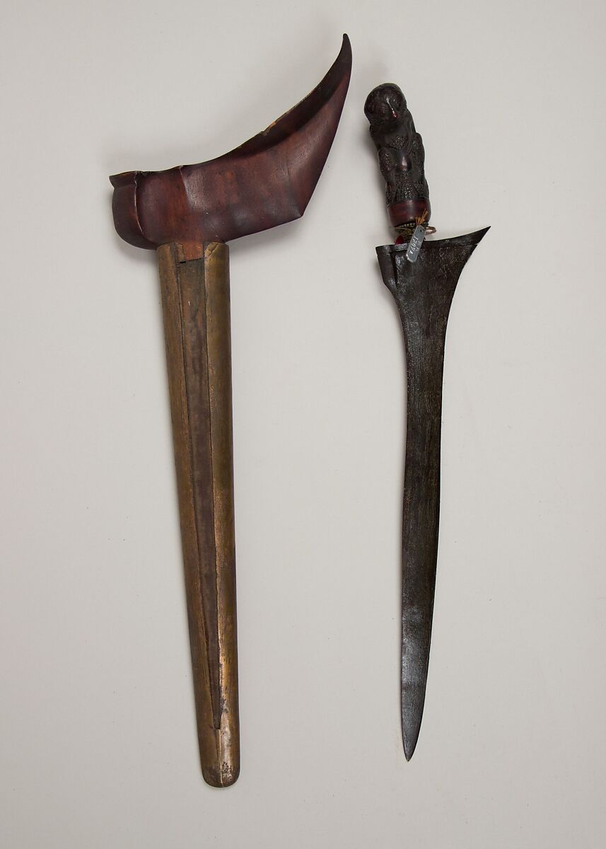 Kris with Sheath, Wood, brass, velvet, Javanese 