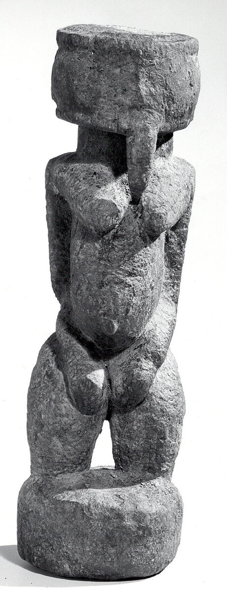 Figure: Female, Dogon or Tellem blacksmith (?), Wood (Newtonia, Leguminosae wood), sacrificial materials, Dogon or Tellem peoples (?)