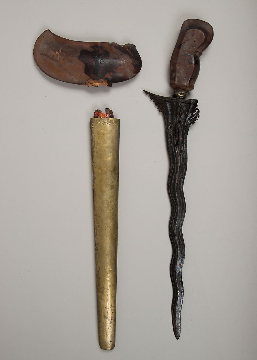 Kris with Sheath, Kajou pelet, brass, tortoise shell, Balinese 