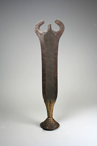 Ceremonial Knife, Iron, brass, leather, pigment, wood (?), kaolin (?), Ngala peoples 