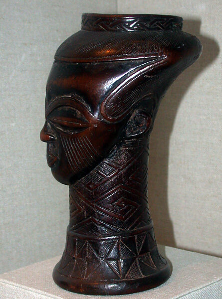Vessel: Head, Wood, fiber, pigment, Kuba peoples 
