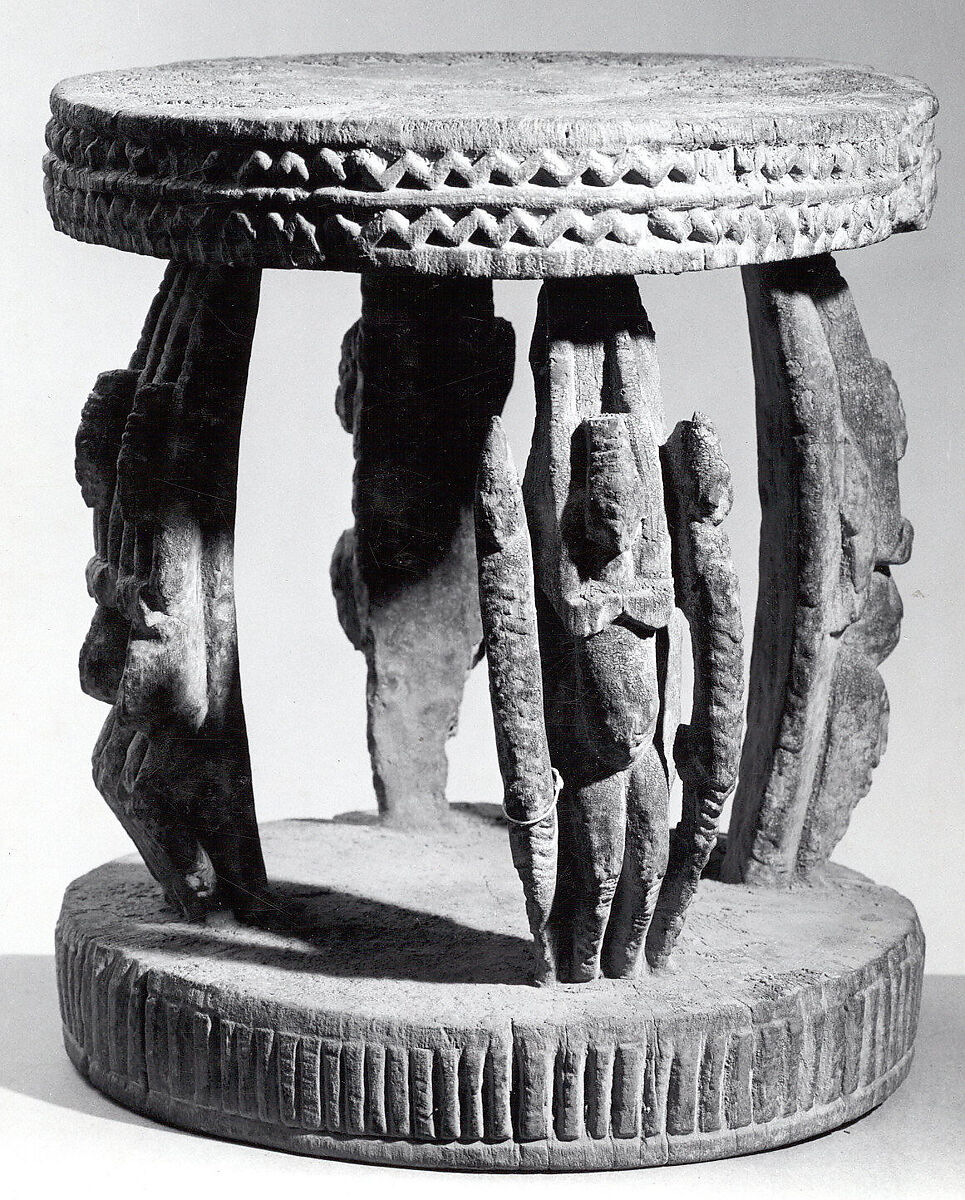 Prestige Stool: Figures, Wood, sacrificial patina, Dogon or Tellem  peoples (?) 