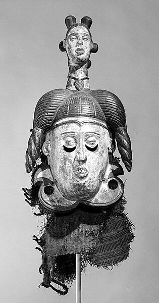 Mask: Female (Mmuo), Wood, pigment, woven raffia, Ibibio peoples 