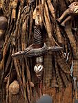 Nkisi (power figure), Kongo artist and nganga, Wood, pigment, resin, iron, brass, tin, cloth, plant fiber cord, beads, cowrie shells, bone or ivory, arrows, leather, seeds, animal horn, Kongo