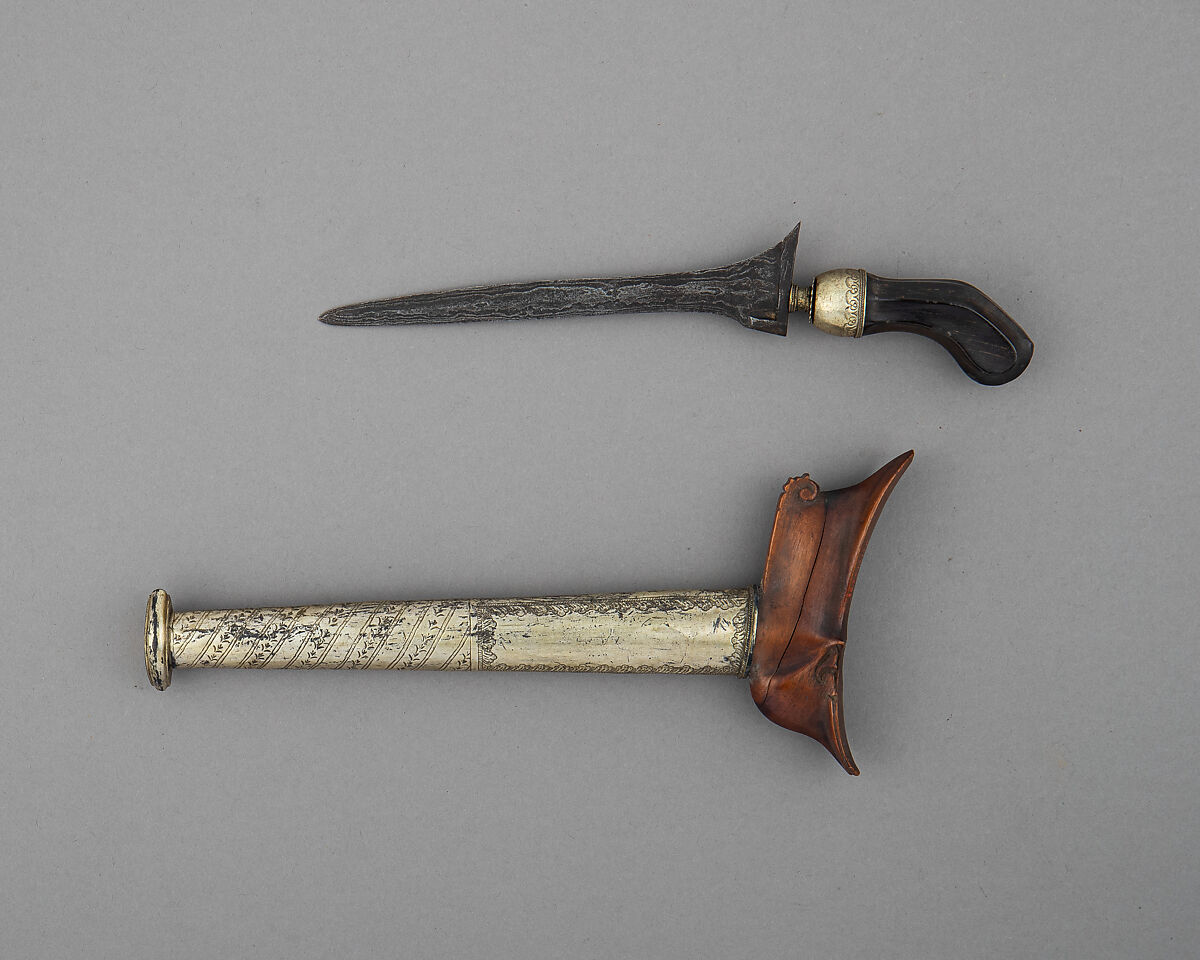 Kris with Sheath for a Woman, Steel, wood, horn, silver, Sumatran