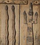 Door with crocodiles and pythons, Bamana or Bozo blacksmith, Wood, metal, Bamana or Bozo peoples