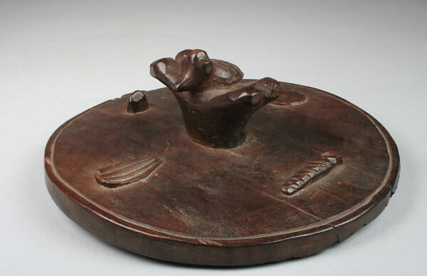 Vessel Lid: Bird Seated in Flower, Wood, Kongo peoples, Woyo group 