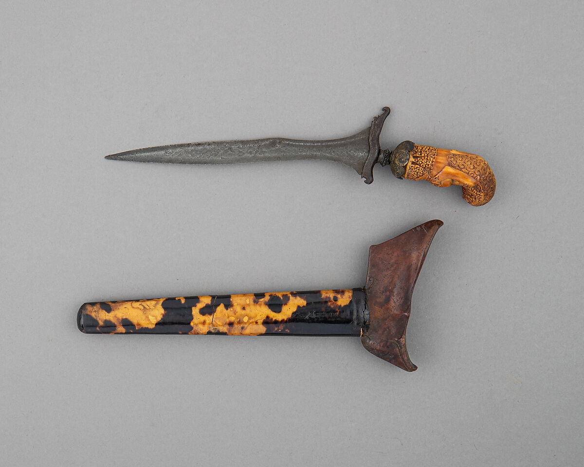 Kris with Sheath for a Woman, Steel, ivory, wood, tortoise shell, silver, Javanese