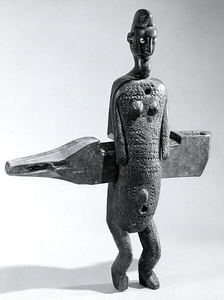 Door Lock: Female Figure, Wood, brass tacks, sheet iron, Bamana peoples 