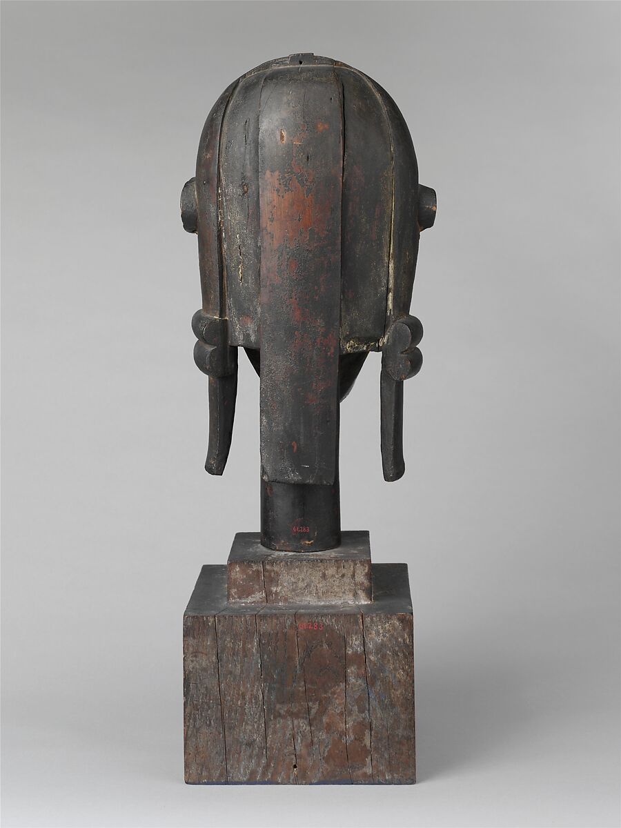 Nlô byeri (reliquary guardian head), Betsi-Fang artist, Wood, copper alloy, palm oil, Betsi-Fang peoples