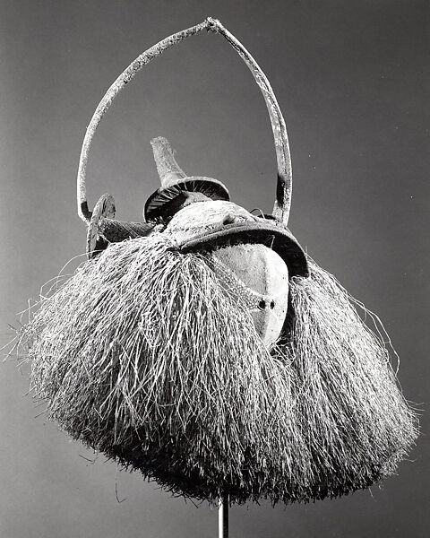 Headdress, Cane, raffia, pigment, grasscloth, twigs, Yaka peoples 