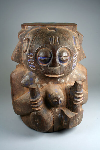 Ritual Mortar: Figures, Wood, pigment, Yoruba peoples 