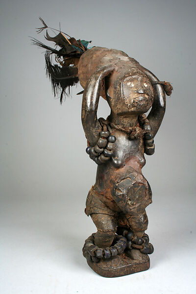 Power Figure: Female (Nkisi), Wood, encrustation, feathers, beads, cloth, ivory, glass, leather, Kongo peoples, Sundi group 