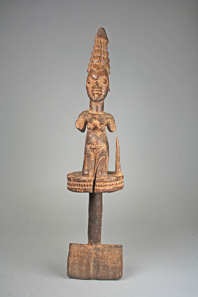 Sango Staff: Female Figure (Ose Sango), Wood, camwood powder, Yoruba peoples 