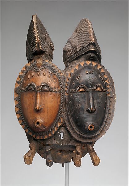 Twin Mask (Nda), Wood, metal, patina stain, Baule peoples 