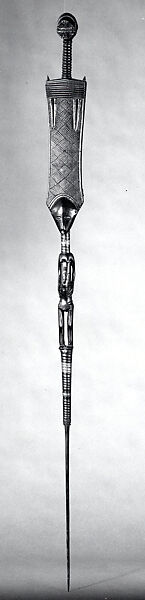 Ceremonial Staff: Female Figure Base (Kibango), Wood, iron, copper, Luba peoples 