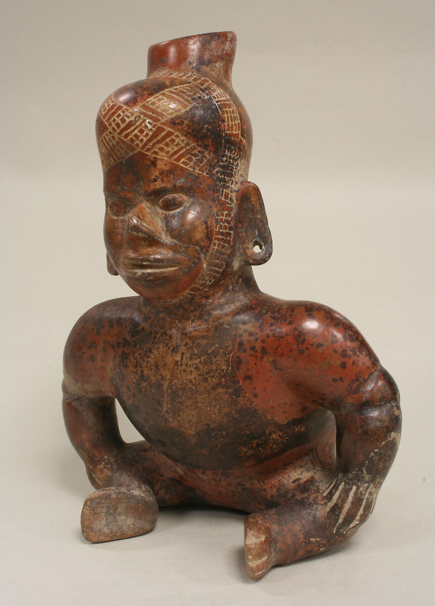 Hunchback Figure Vessel, Ceramic, pigment, Colima 