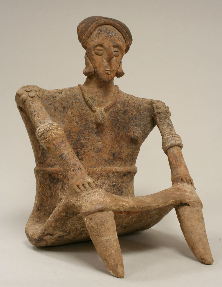 Seated Female Figure, Ceramic, pigment, Colima 
