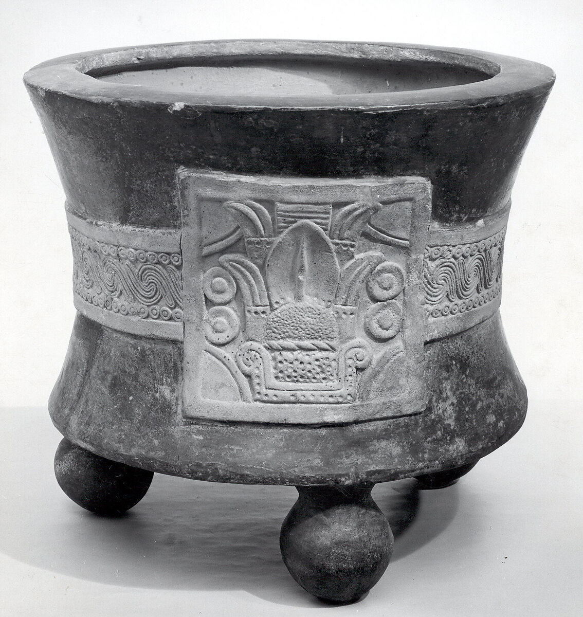 Tripod brazier with date glyph, Central Highlands artist, Ceramic, slip, Mexica (Aztec)