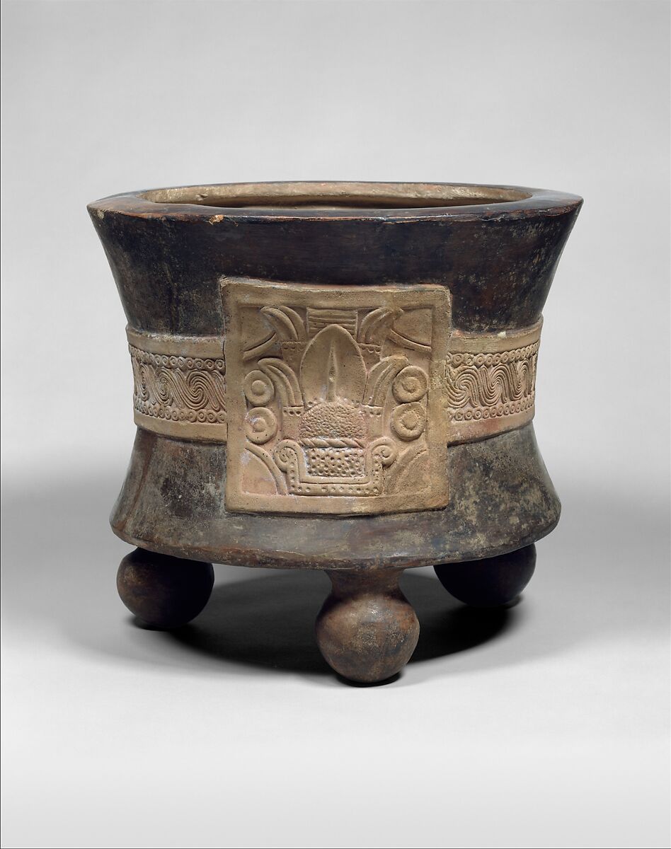 Tripod Vessel with Date Glyph, Ceramic, Aztec 