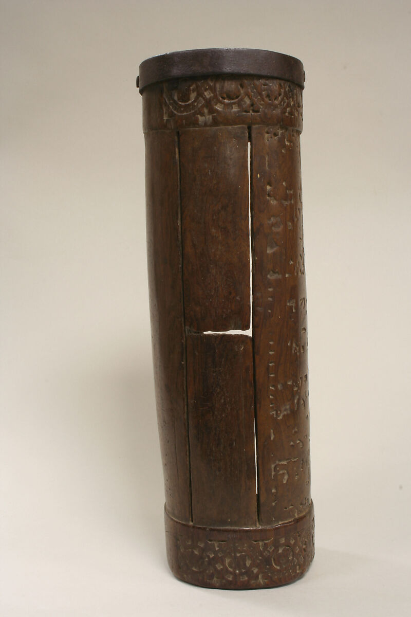 Drum (Teponaztli), Wood (rosewood ?), iron band, Mexica (Aztec)