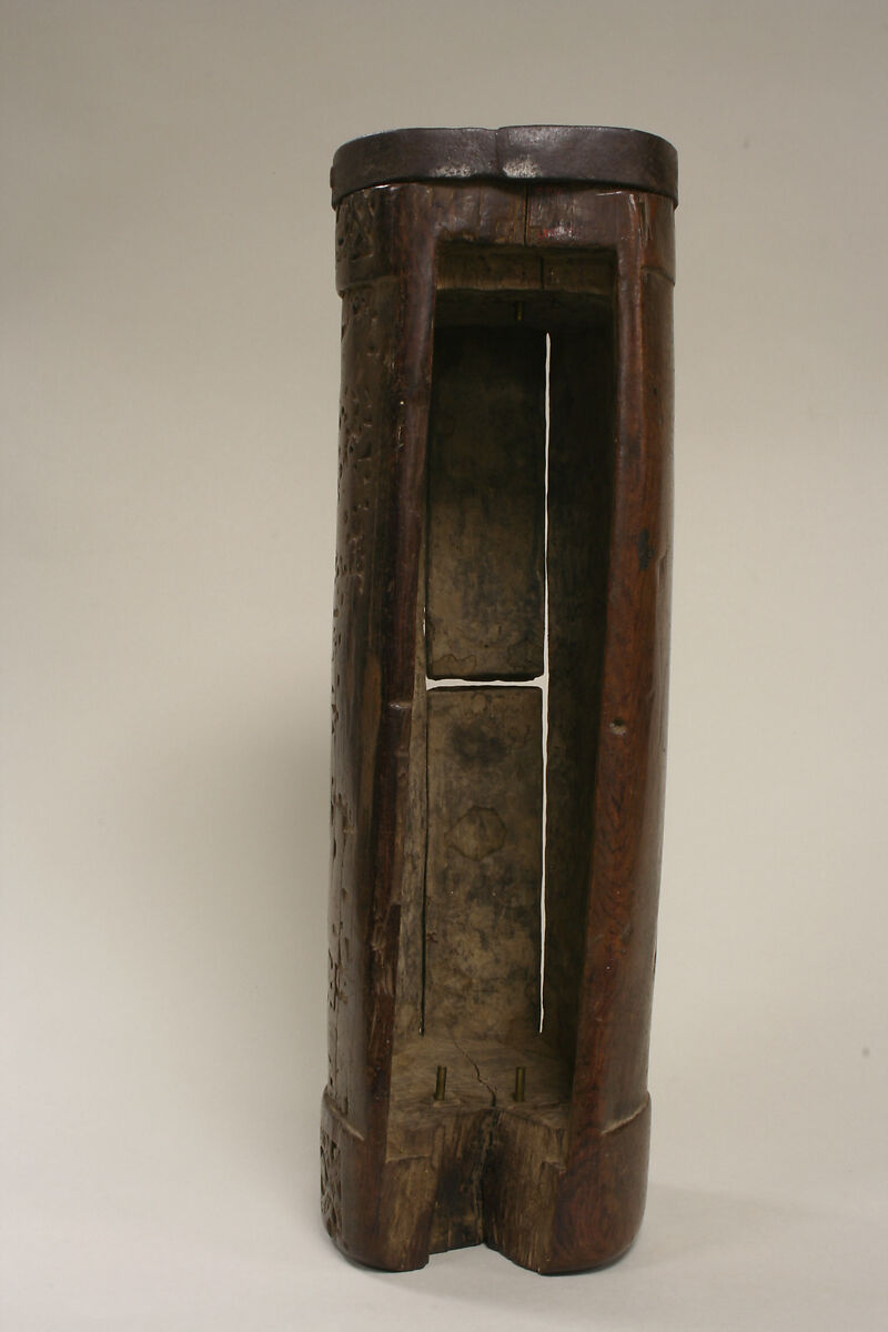 Drum (Teponaztli), Wood (rosewood ?), iron band, Mexica (Aztec)